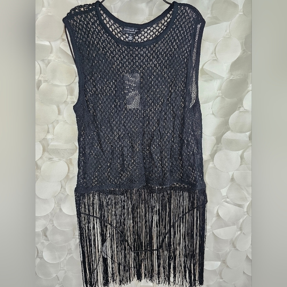 SLEEVELESS CREW NECK CROCHET SWIM COVERUP - Picture 2 of 5